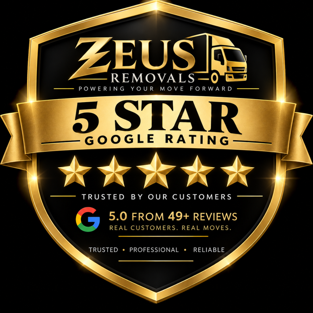 Zeus Removals five-star Google review badge